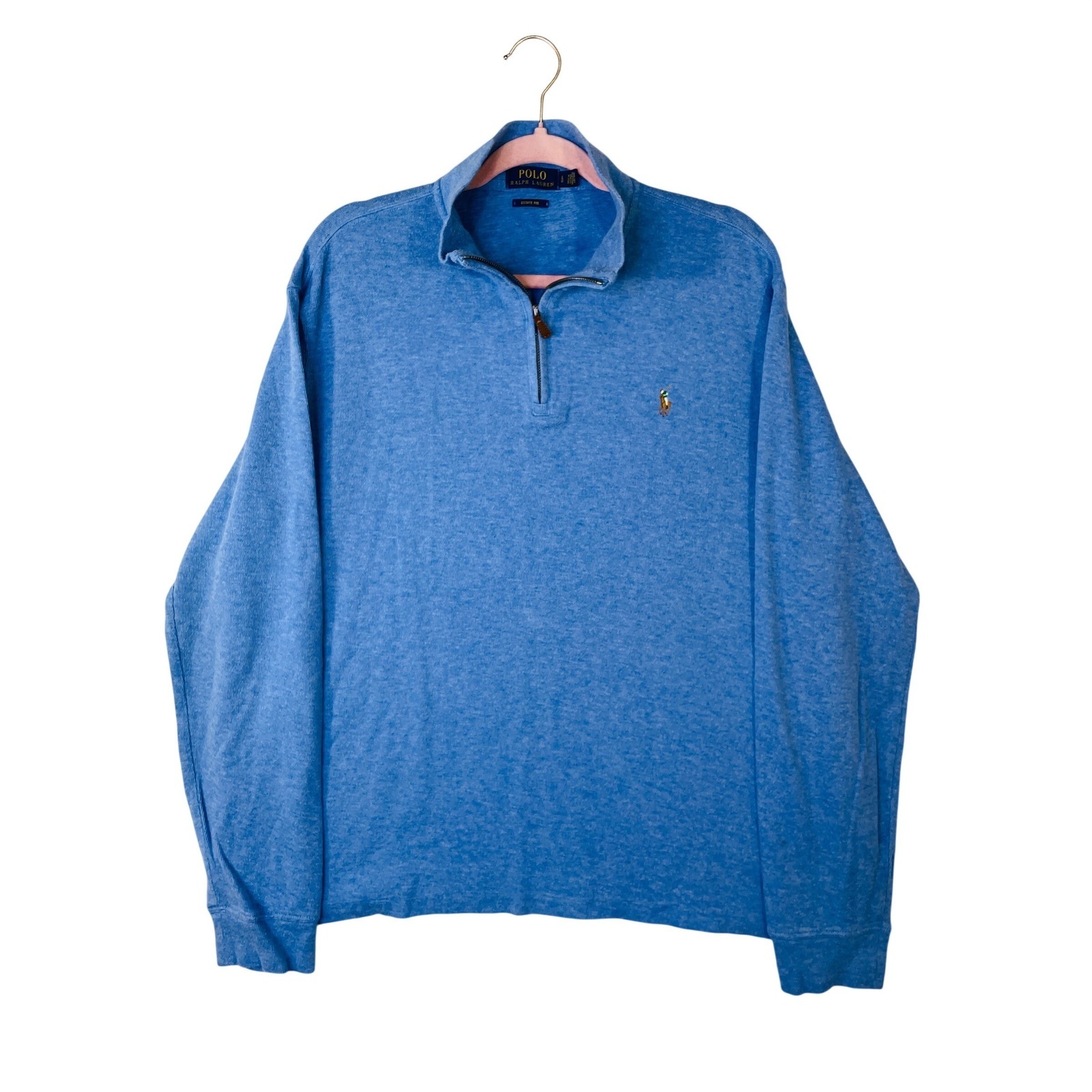 Polo Ralph Lauren Mens Blue Estate Rib Quarter Zip Pullover Sweater Large L